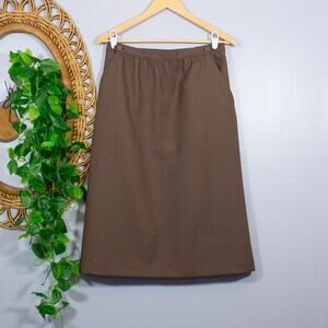 VTG Academia 90s Brown Midi Skirt Button Waist Pocket Minimal | Soft Autumn